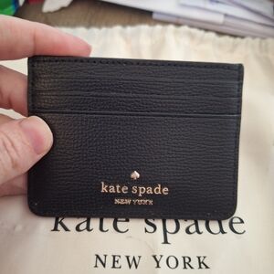 kate spade Black Leather Slim Card Case with Gold Logo